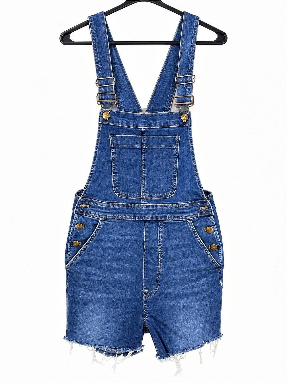 J Crew Denim Shortalls Womens S Blue Jean Overall Shorts Frayed Hem Y2K Boho
